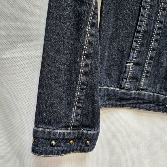 LAL Black Studded Denim Jean Jacket Classic Style Size M - Picture 4 of 6
